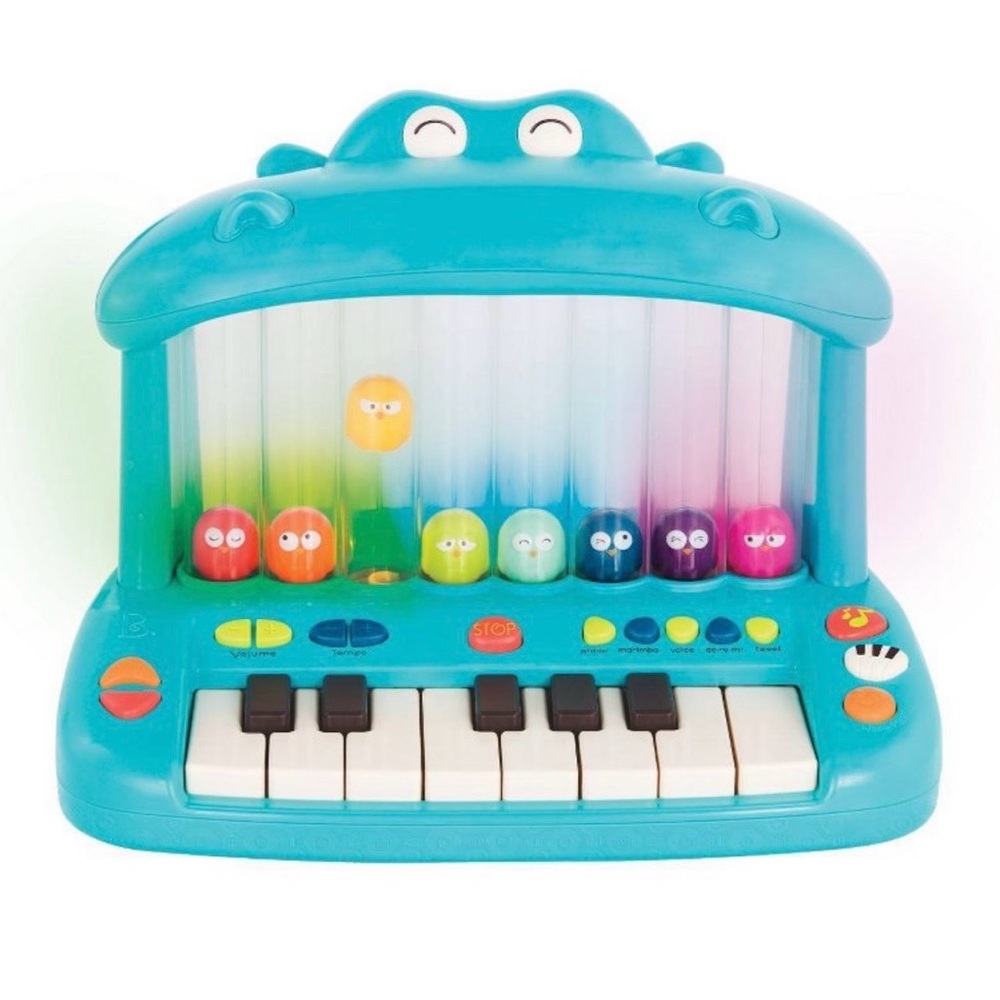 Teal Hippo Kids Musical Piano Toy with Colorful Pop-Up Characters